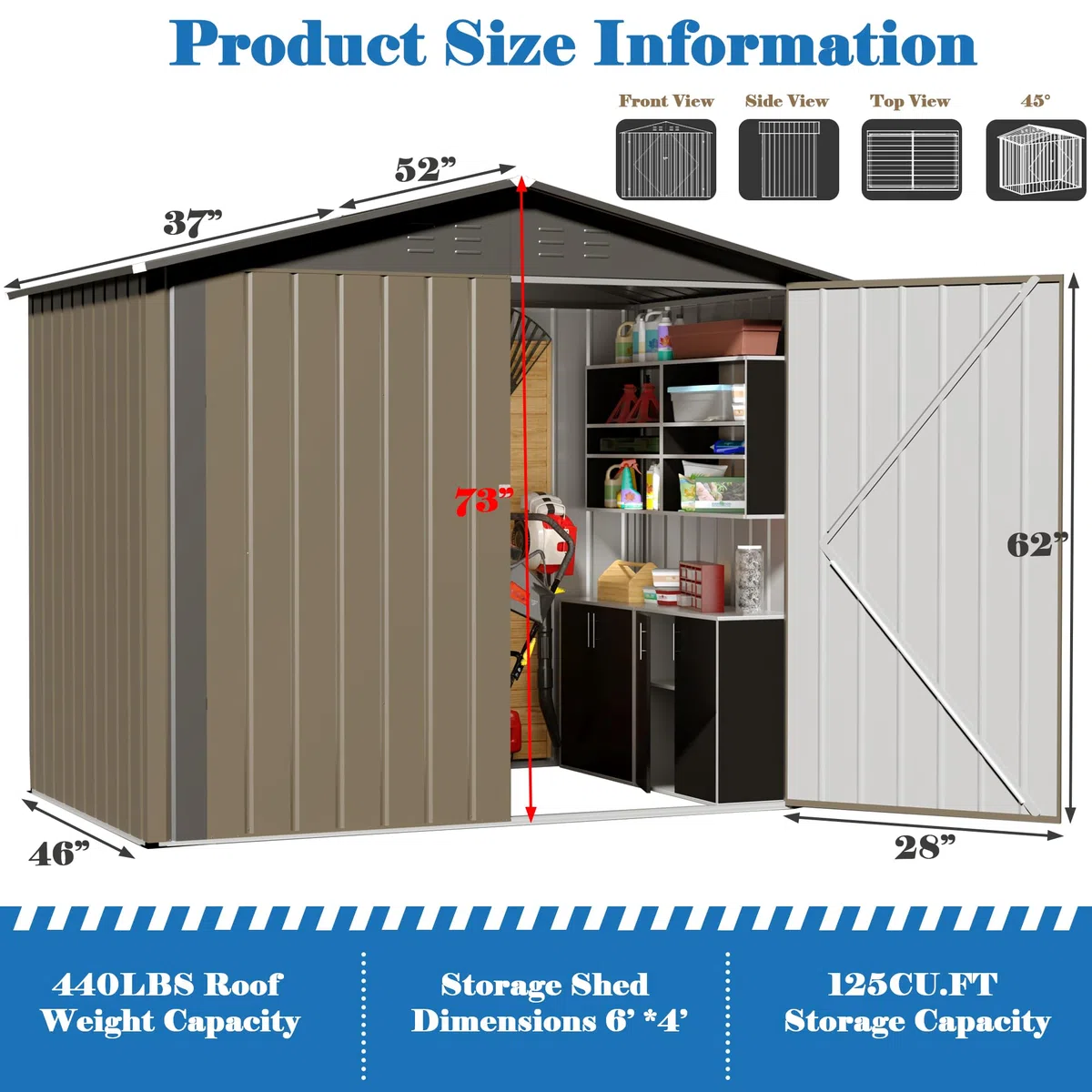 Cobertizo de almacenamiento para exteriores, cobertizo de almacenamiento de metal de 6 x 4 pies con estructura de marco actualizada y puertas con cerradura, cobertizo impermeable para patio,