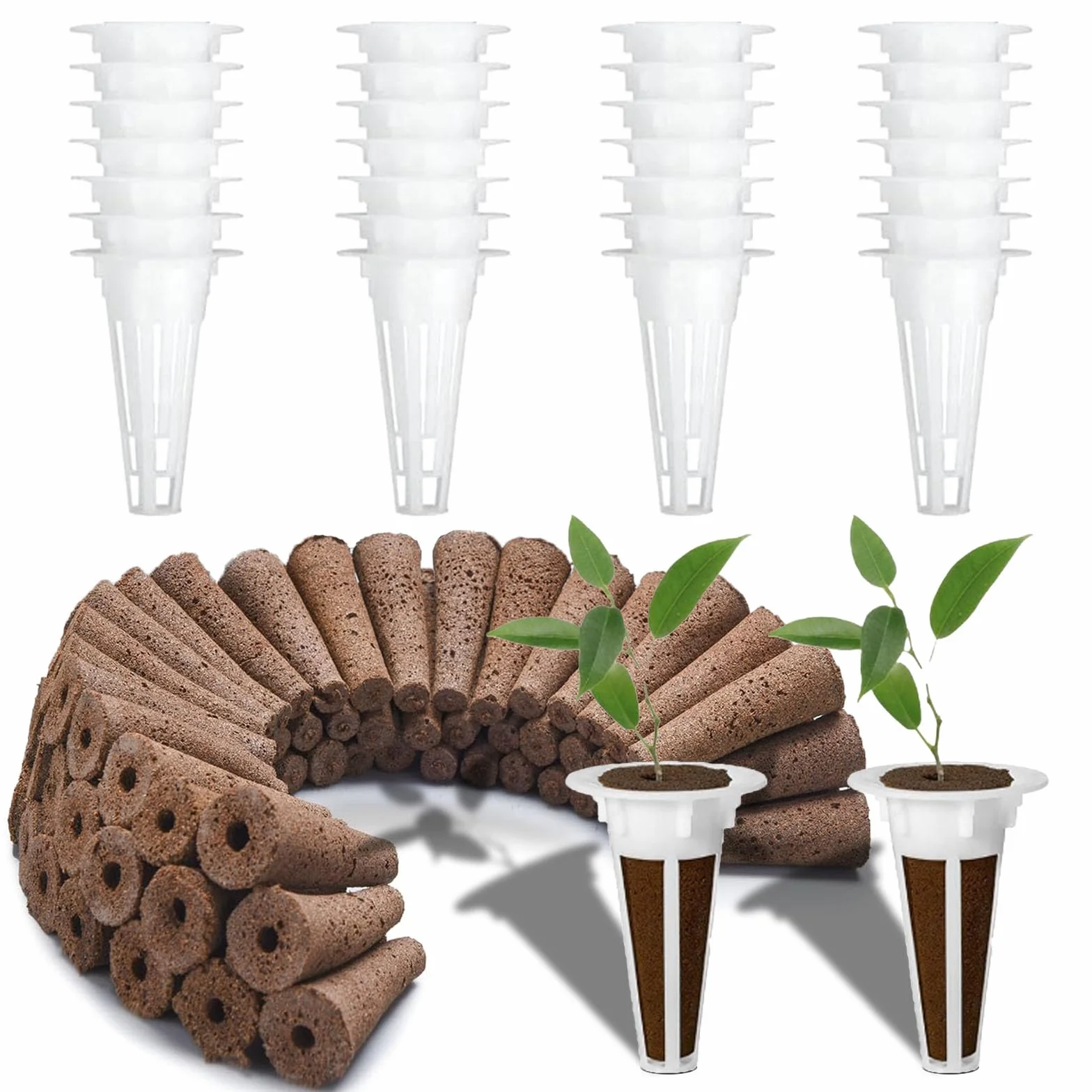50 Piezas Kit de Sistemas de Cultivo hidropónico,25 Piezas esponjas de Crecimiento de raíces,25 Piezas Maceta Hidropónica,para Sistema de Cultivo Hidropónico de Jardín,Interior