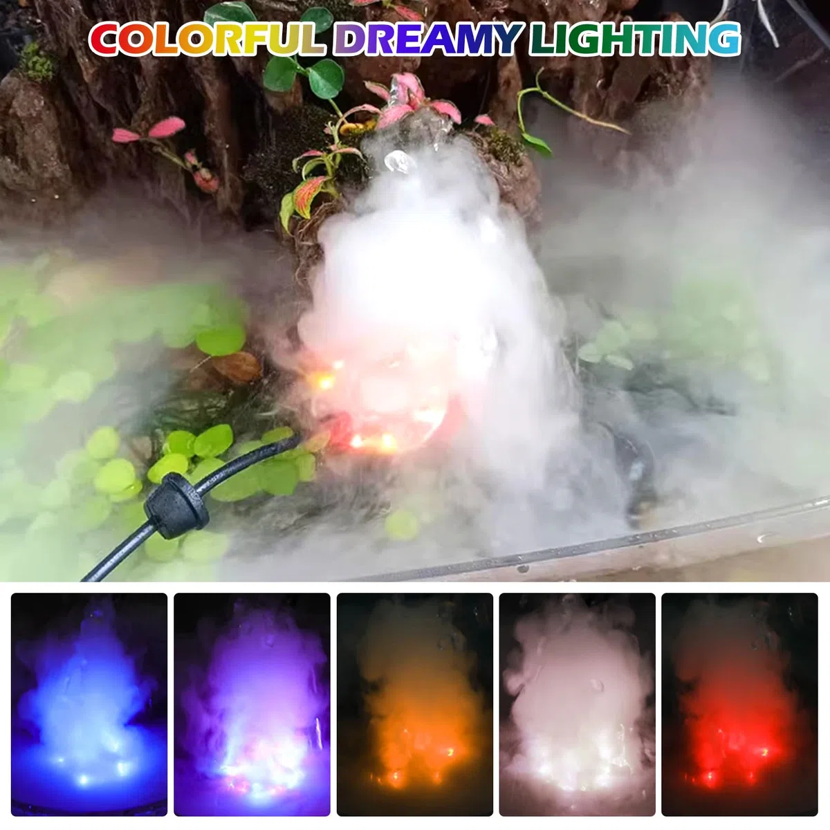 Nebulizador ultrasónico, 12 LED, nebulizador ultrasónico, mini máquina de niebla con forma de calabaza, generador de niebla para acuario, fuente de agua, Halloween, estanques, wigwams, acuarios
