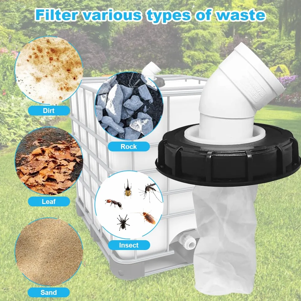 mizikuu Filtro de Tapa IBC, 45°Cubierta de Tanque IBC con Filtro Filtro de Agua de Lluvia IBC Tapa de Nylon Lavable Accesorios de Tanque IBC Codo DN 75 para depósito de Agua de Lluvia IBC 163 mm