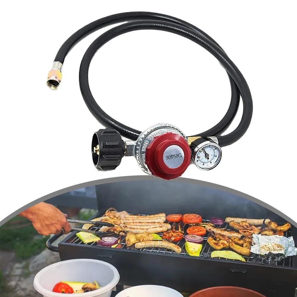 Regulador de propano ajustable de 0 a 30 PSI con manguera y manómetro de 4 pies, controlador de gas de alta presión para parrillas, hogueras, freidoras, para adaptador de tanque QCC1, pieza de