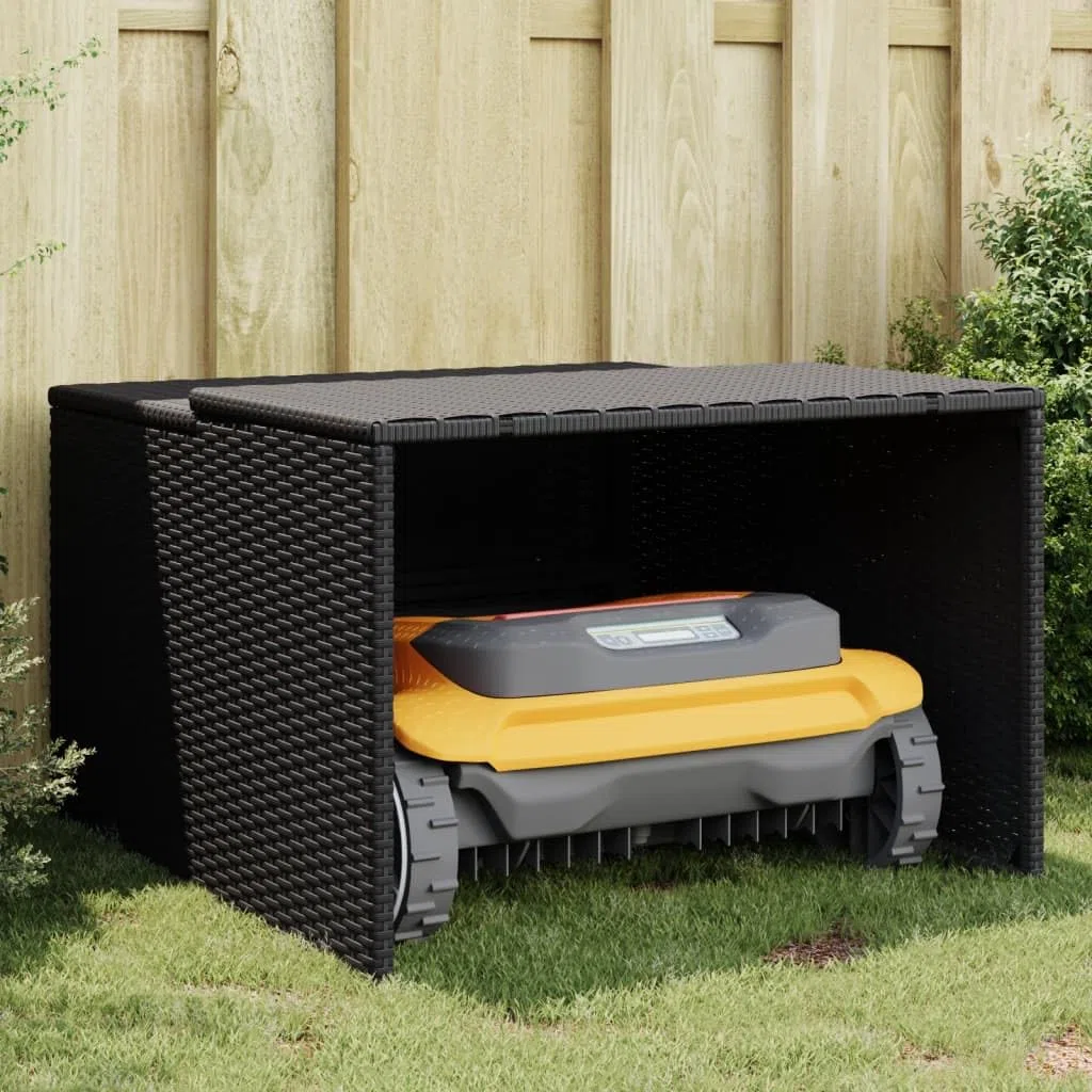 Gecheer Robot cortacésped Garaje Techo Carport Caseta Robot Cortacésped Toldo para Cortacésped Cochera para Robot Cortacésped 86x90x52/57 cm,Ratán sintético Negro
