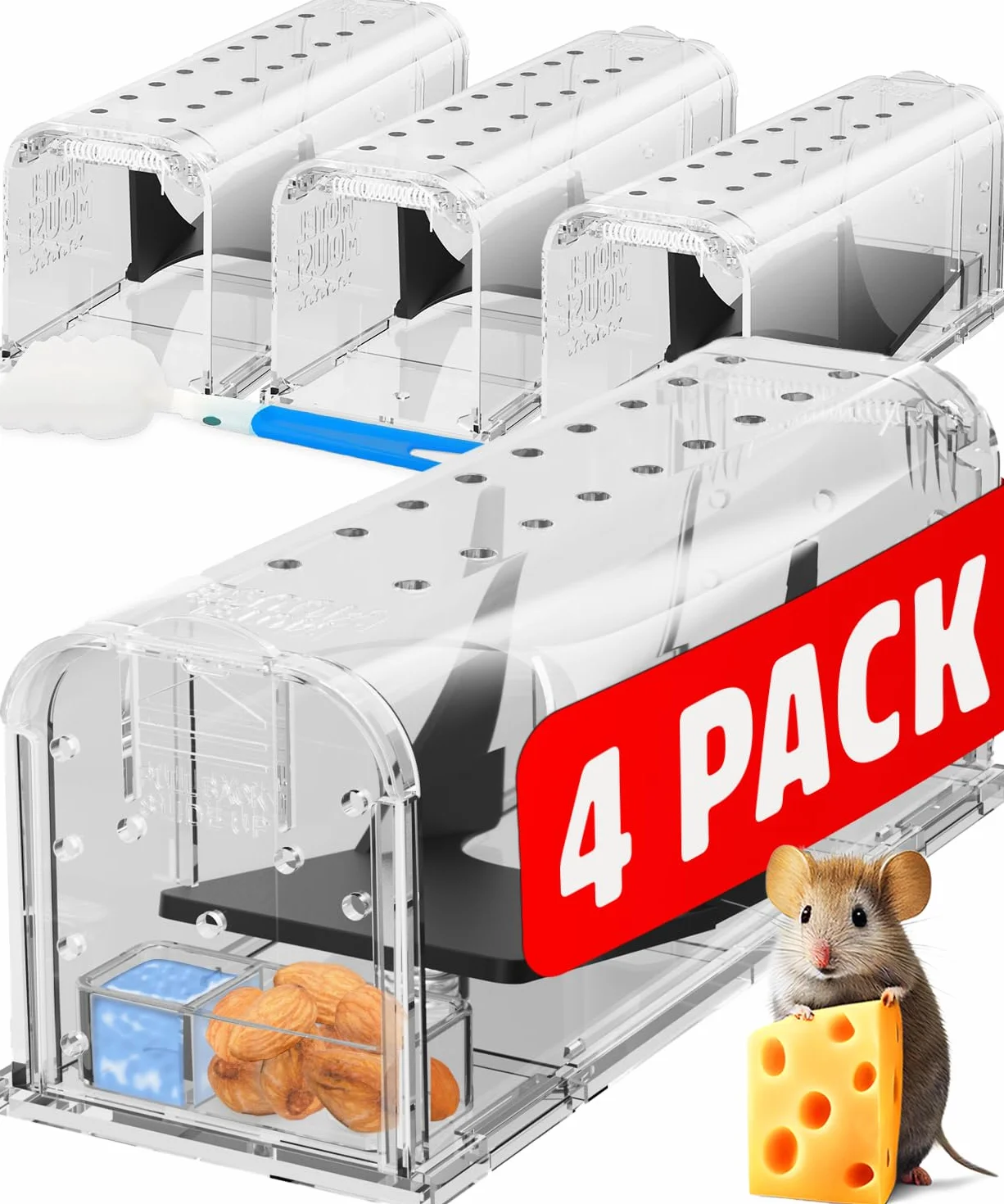 Motel Mouse Trampa Ratones y Ratas Vivos para Interiores y Exteriores - Fácil de Usar, Fácil de Limpiar, Reutilizable, Liberación sin Contacto - con Cepillo de Limpieza