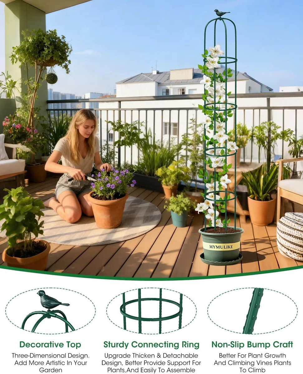 LATERN 1 Pieza Enrejado de Obelisco de Jardín para Plantas Trepadoras, 180CM Altura Soporte Metálico para Plantas con Revestimiento Antioxidante para Macetas Plantas Rosas Tomates Flores Uvas (Verde)