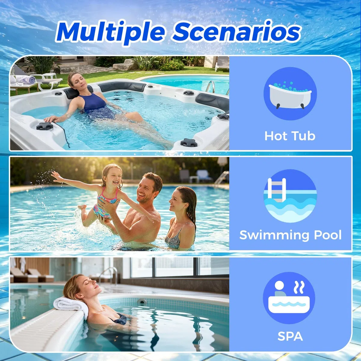 7 en 1 Tiras Reactivas para Baños de Hidromasaje, 150 pcs | Tiras de Prueba para Piscinas y Spa, mide el pH, Cloro Libre, Cloro Total, Bromo, Alcalinidad Total, Dureza Total y Ácido Cianúrico
