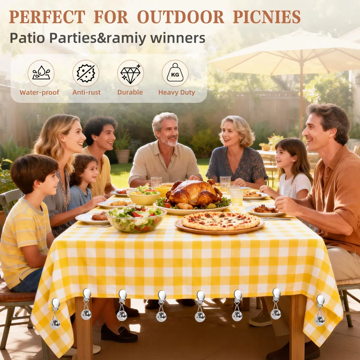 Sophisticate 8 unidades de pesas para mantel con clips, pesos para manteles para exteriores, resistentes al viento, bolas de peso para cortinas, exteriores, bodas, picnics, jardín, fiestas