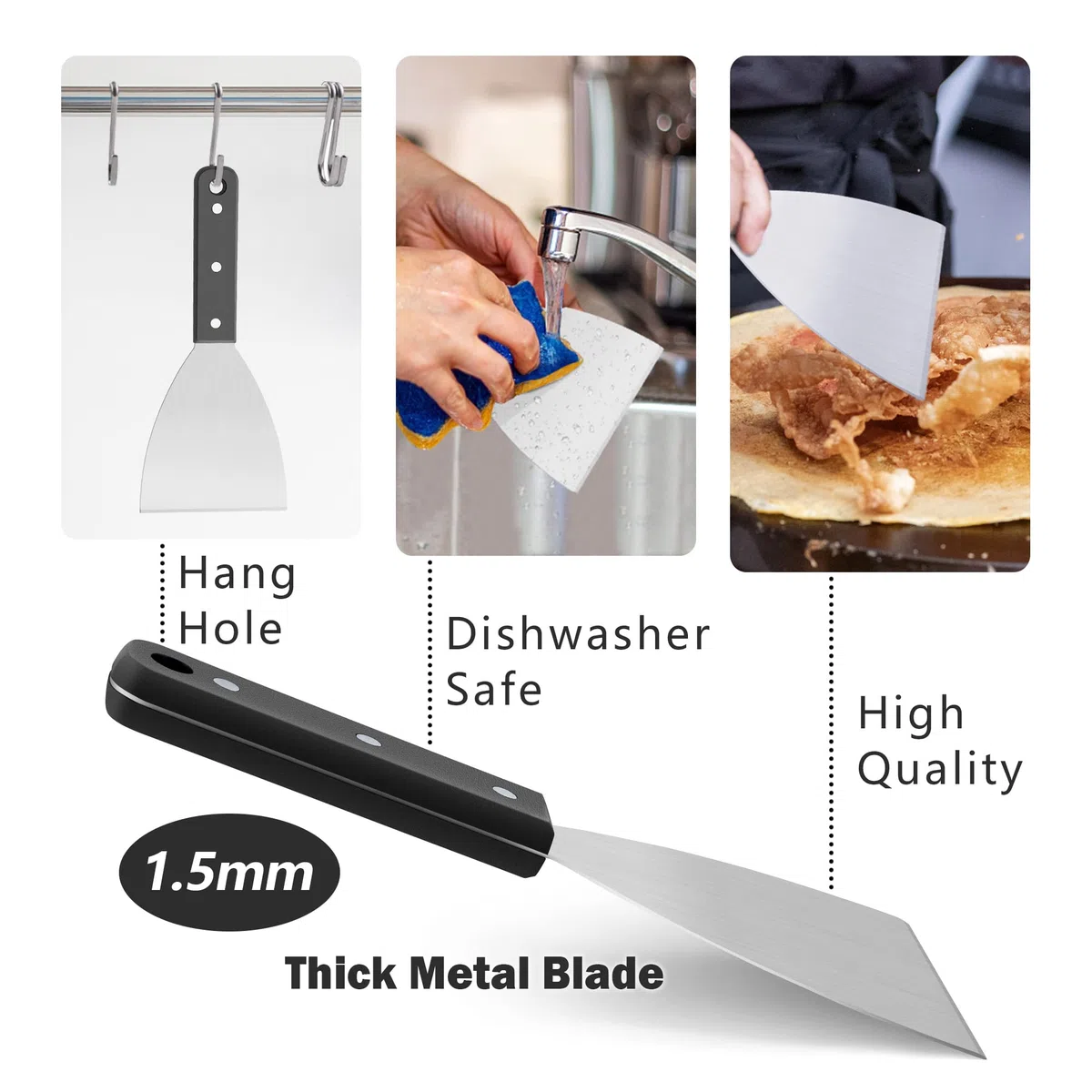 Joyfair - 2 raspadores de Parrilla de Acero Inoxidable con Borde Inclinado para Servicio de Alimentos/cocinar/Limpiar, Ideal para barbacoas en Interiores y Exteriores, Mango ABS, Apto para