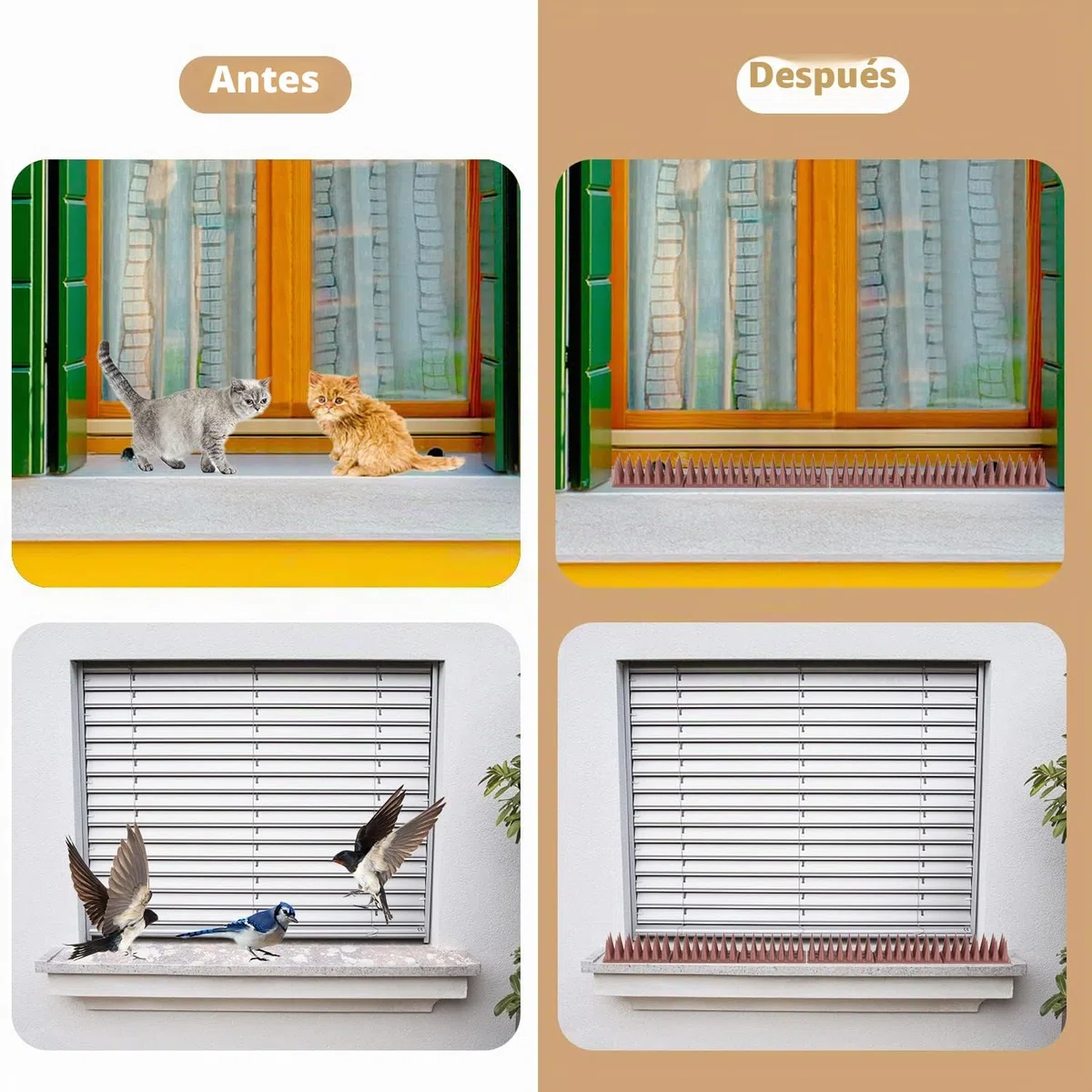 Pinchos Antipalomas Plástico, Pinchos Anti Gatos, 5.7 Metros Ahuyentador de Pajaros, Ahuyentador Palomas, Repelente Palomas Repelente Gatos Anti Palomas Pájaros Control - 20 Pcs Marrón