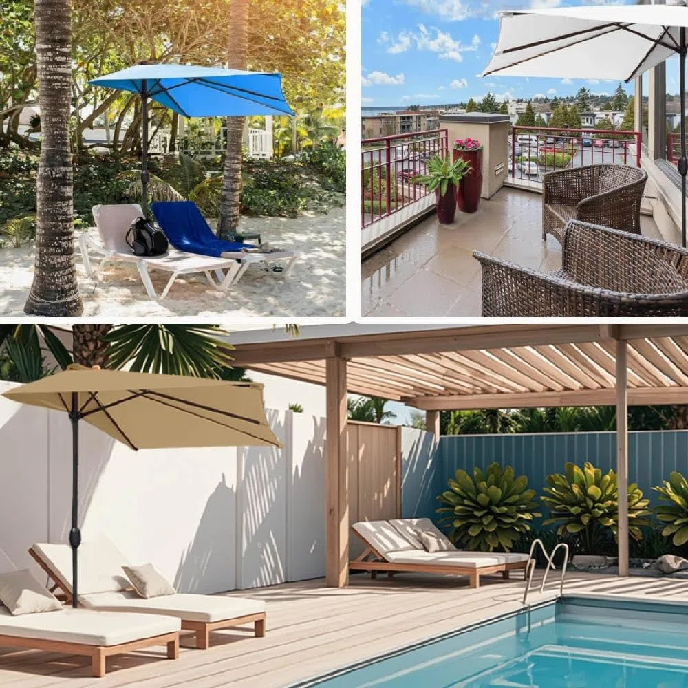 270cm Toldo De Recambio para Sombrilla De Media, Cubierta De Repuesto para Sombrilla De Patio, Toldo De Repuesto para Sombrilla 5 Varillas, Protección UV Impermeable(Beige)
