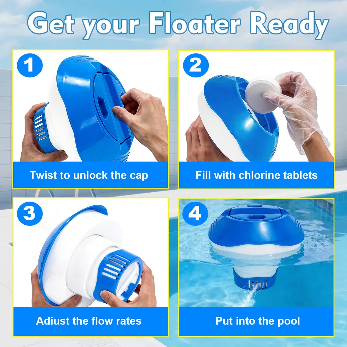 KGC Dispensador de Cloro Piscina Flotante, 17,8cm Difusor Flotante Dosificador de tabletas para 200g de Cloro y bromo, Tabletas de Cloro Dispensador de Cloro para Piscinas, spas y Fuentes