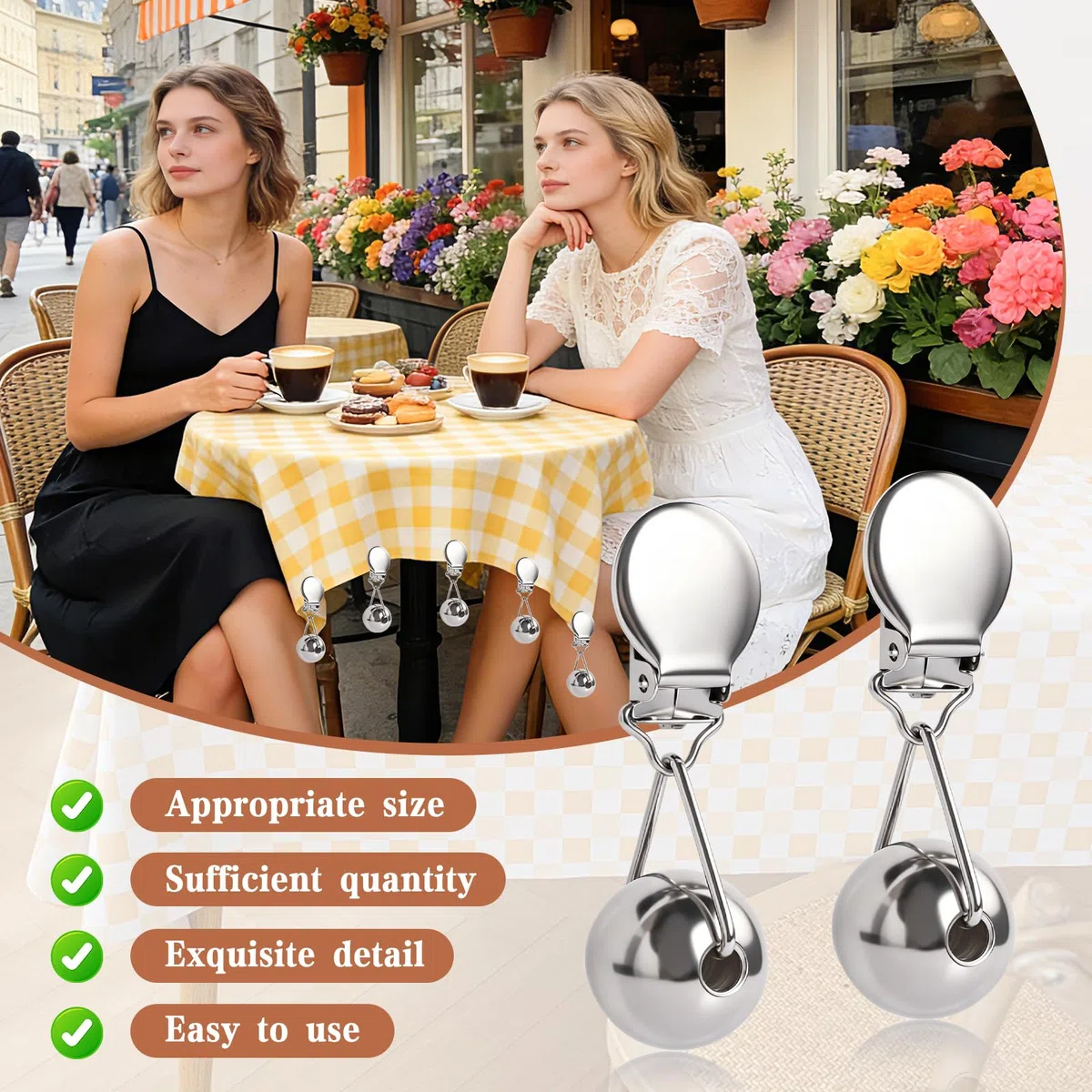 Sophisticate 8 unidades de pesas para mantel con clips, pesos para manteles para exteriores, resistentes al viento, bolas de peso para cortinas, exteriores, bodas, picnics, jardín, fiestas