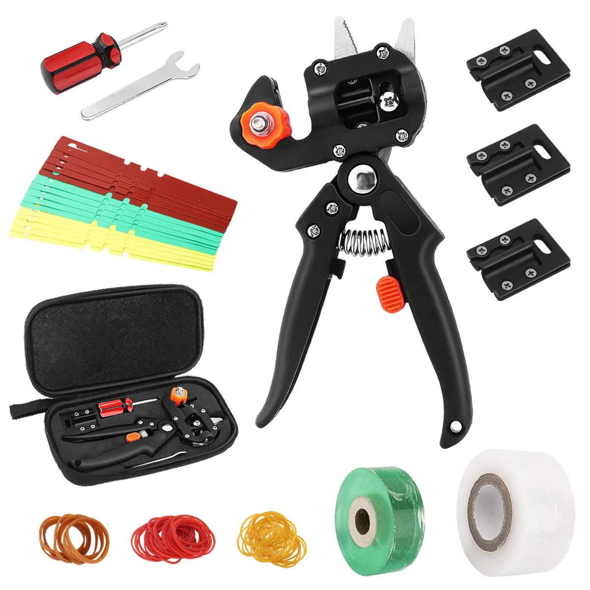 Housolution Tijera de Injertos Profesional 2 en 1, Kit de Herramientas de Injerto y Poda con 3 Cuchillas de Injerto Corte V/U/Ω y Cinta de Injerto para Planta Árboles Frutales Ramas Jardinería, Negro
