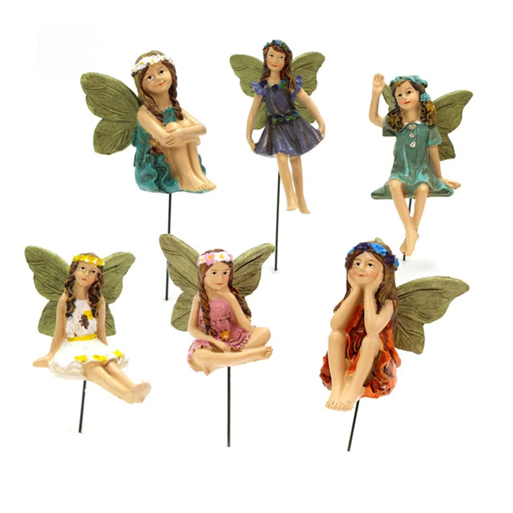 Figuras de Hadas en Miniatura, 6 Piezas Accesorios Jardín Hadas, Estatua Hada Resina en Miniatura, Exterior Mini Hadas Jardín Adornos, para Decoración Pasteles Cumpleaños y Decoración Jardín