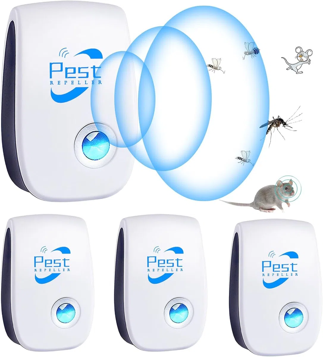 Repelente Ultrasónico de Plagas, 4 Pack Electrónico Repelente Mosquitos Insectos Control de Plagas,Repelente Ultrasónico Ratas para Interiores Anti Cucarachas, Moscas, Mosquitos, Ratones, Arañas