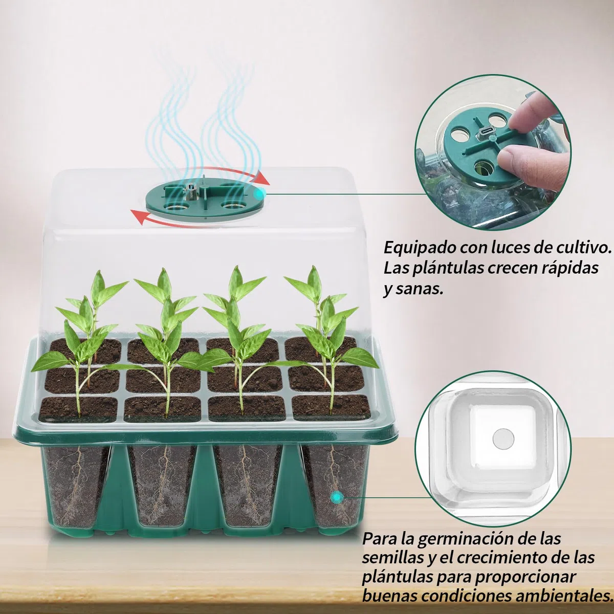 2 Pcs Bandejas Semilleros con Lámpara Germinacion Plántulas, Bandeja Germinar de Germinación para Invernaderos,Invernadero Bandejas de Cultivo Germinación con Cúpula y Base para Plantas en Crecimiento