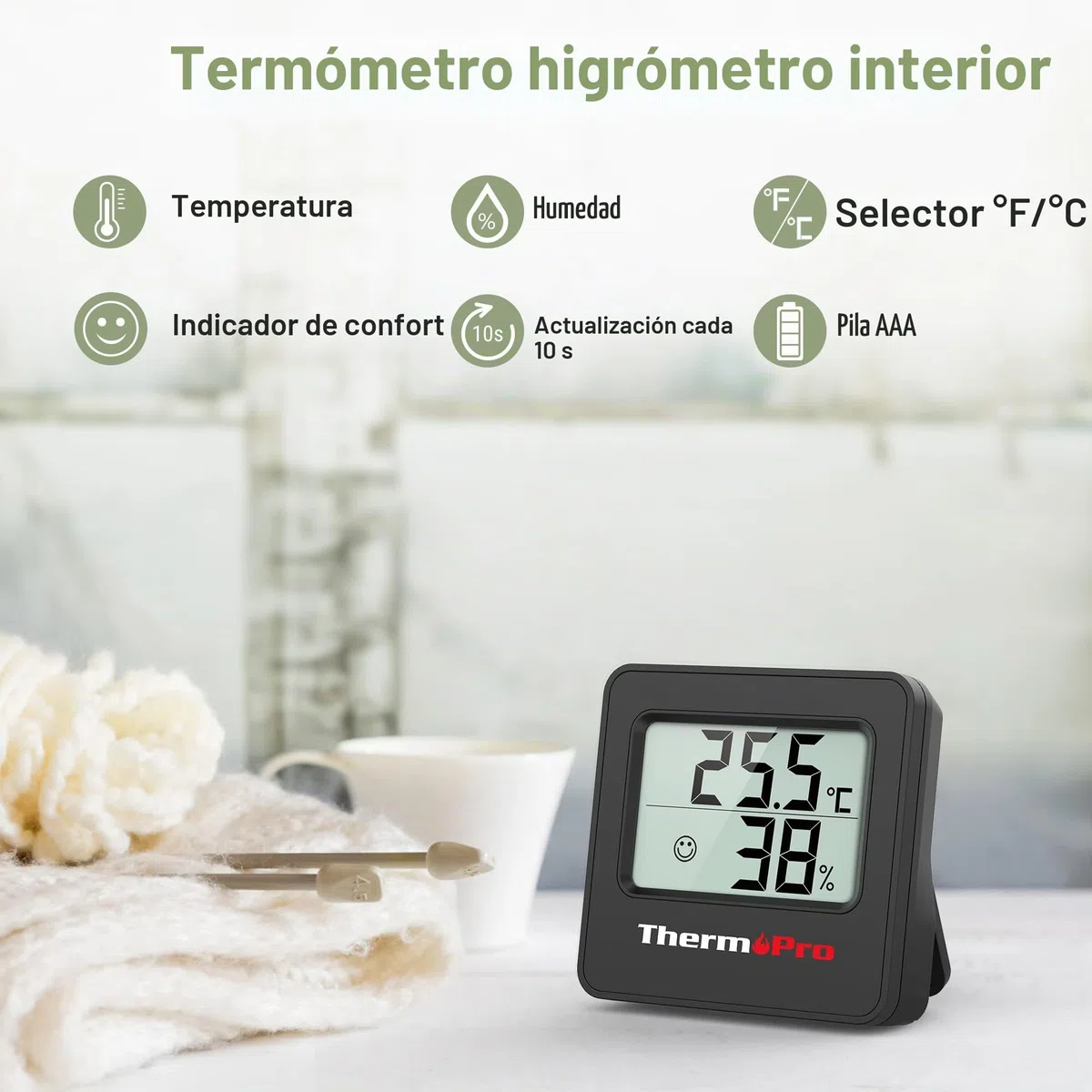 ThermoPro TP157 Termómetro Higrómetro Digital Casa, Medidor de Humedad con Indicador Sonriente, Ideal para Sala de Estar, Oficina, Garaje o Invernadero, 3 piezas