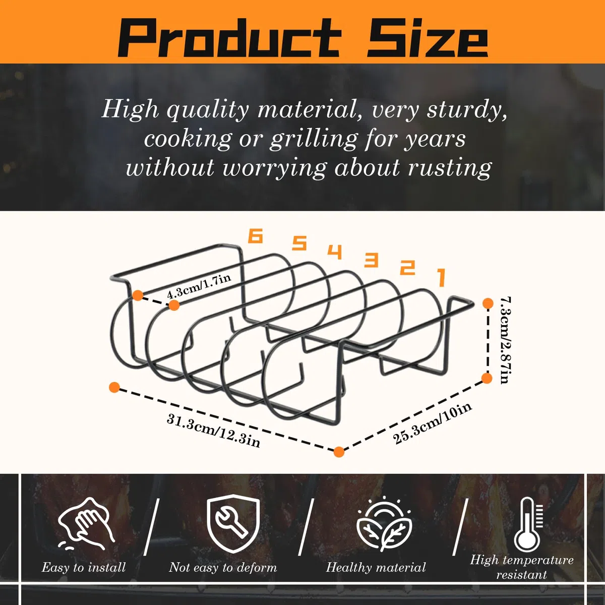 Soporte para Costillas de Barbacoa, Parrilla para Costillas para Barbacoa, Costillas de Res, Hierro Antiadherente, para la Parrilla Soporta hasta 4 Costillas para Accesorios
