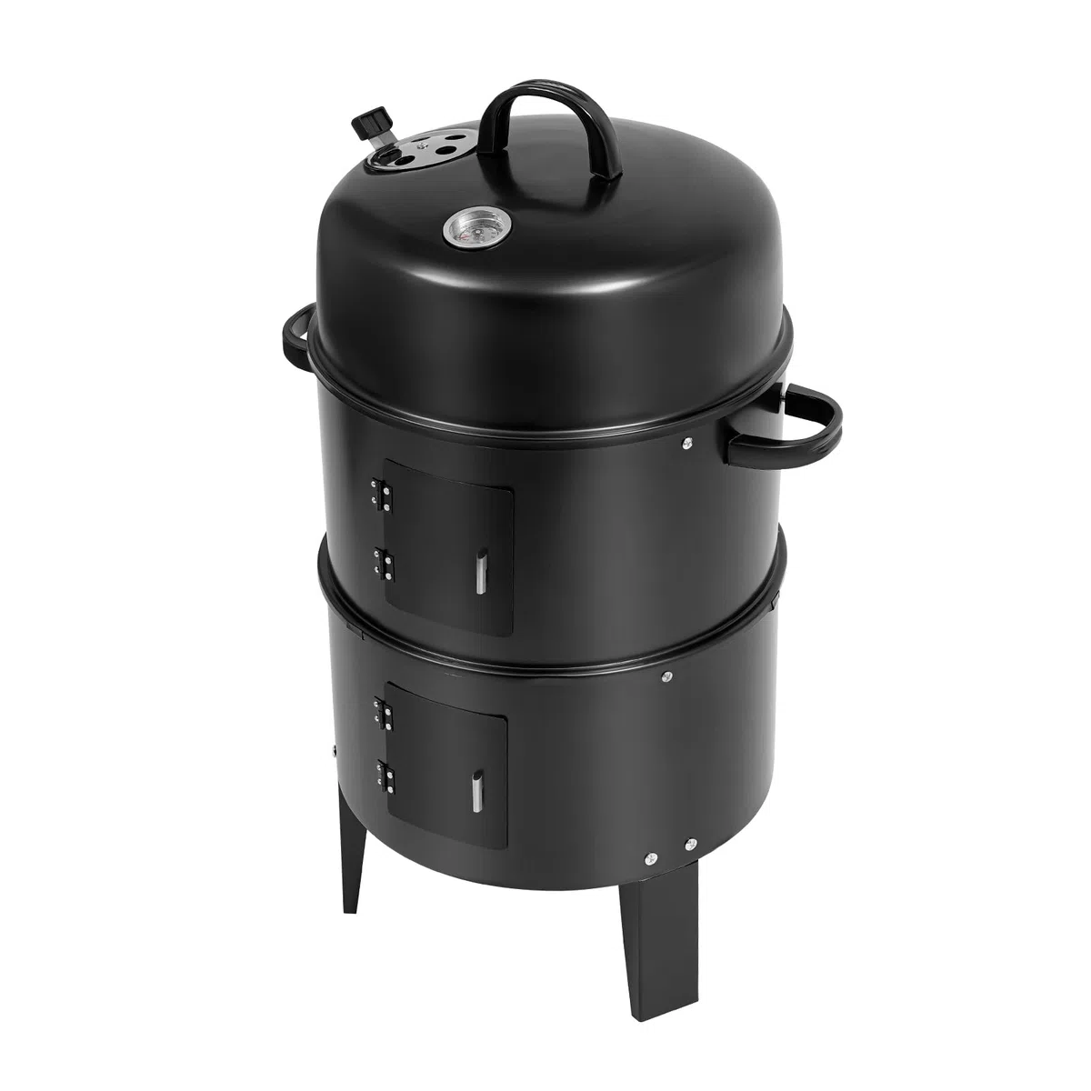 Horno para ahumar 3 en 1, parrilla de carbón vegetal con doble capa, multifuncional, de hierro, con termómetro y amortiguadores ajustables, para barbacoa y picnic al aire libre