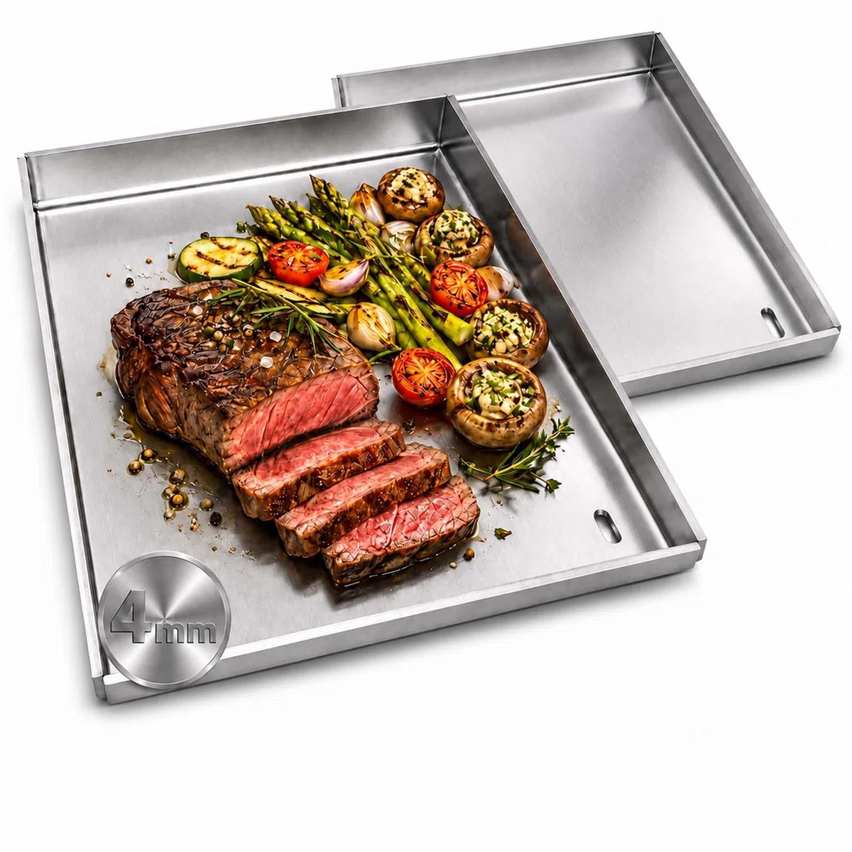 Plancha de 2 unidades, 30 x 40 cm, con drenaje de grasa, compatible con Flammkraft Block D 5