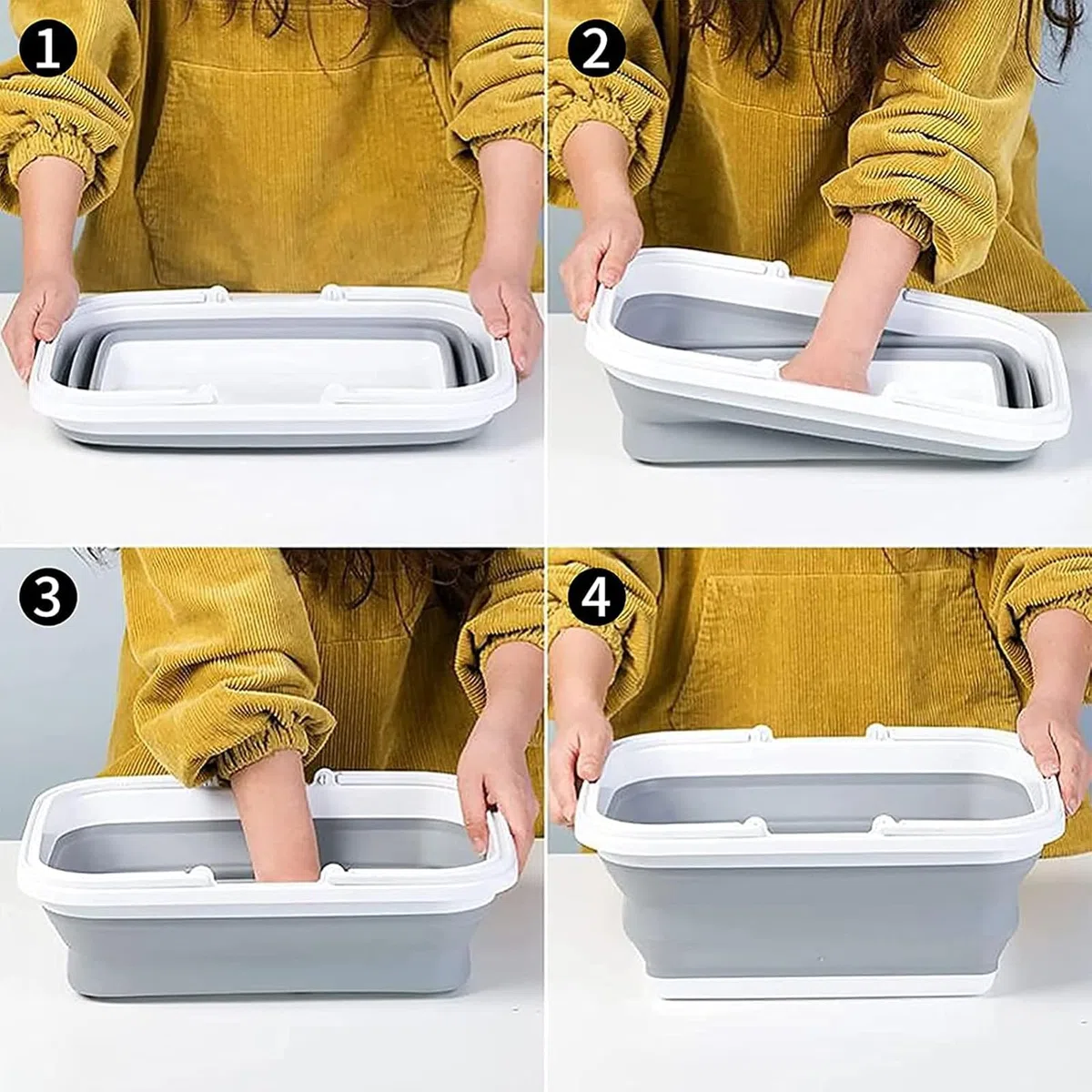 Cesta Plegable para Camping y Picnic, Cesta Picnic Plegable con Asa, Cesta de Pícnic Portátil, Cesta Plegable de Picnic para Acampar Aire Libre, Accesorios Camping, Gris Y Blanco, Plástico