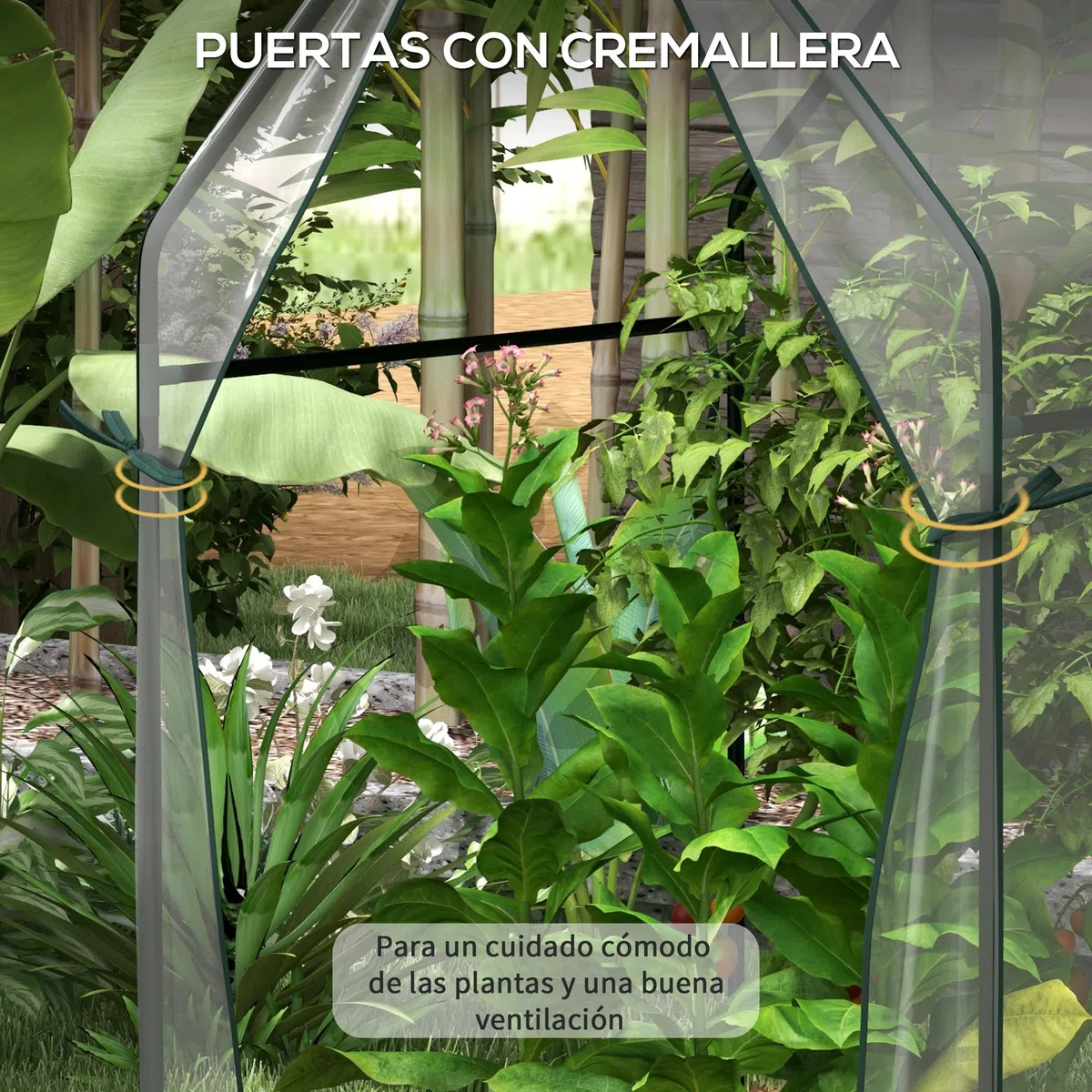 Outsunny Invernadero de Jardín Invernadero de Terraza con 2 Puertas con Cremallera Anti-UV Cubierta de PVC para Cultivo de Plantas Flores Verduras 90x90x145 cm Transparente