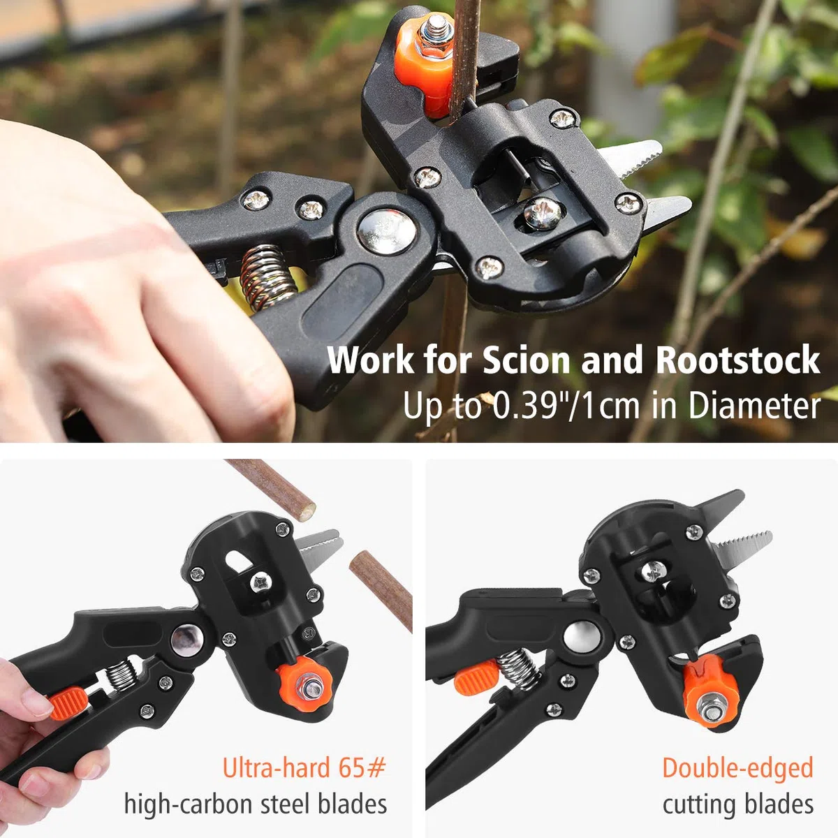 Housolution Tijera de Injertos Profesional 2 en 1, Kit de Herramientas de Injerto y Poda con 3 Cuchillas de Injerto Corte V/U/Ω y Cinta de Injerto para Planta Árboles Frutales Ramas Jardinería, Negro
