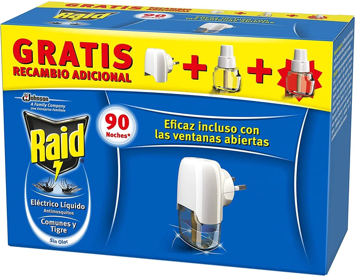 Raid Eléctrico Líquido Pack 270 noches - Enchufe anti mosquitos comunes y tigre con 3 aplicadores y 6 recambios de 45 noches, Sin Olor