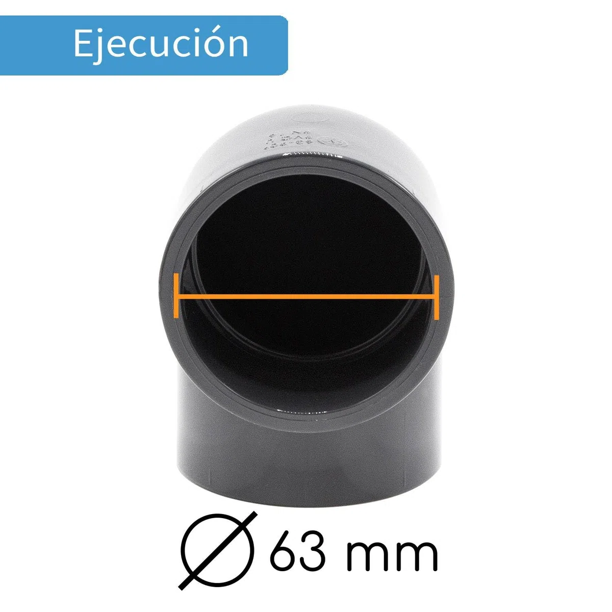 Codo PVC 90° encolable PN16 I 63 mm 2 pulgadas PVC-U gris I Racor para unir tuberías en ángulo para piscina riego y fontanería I bm084