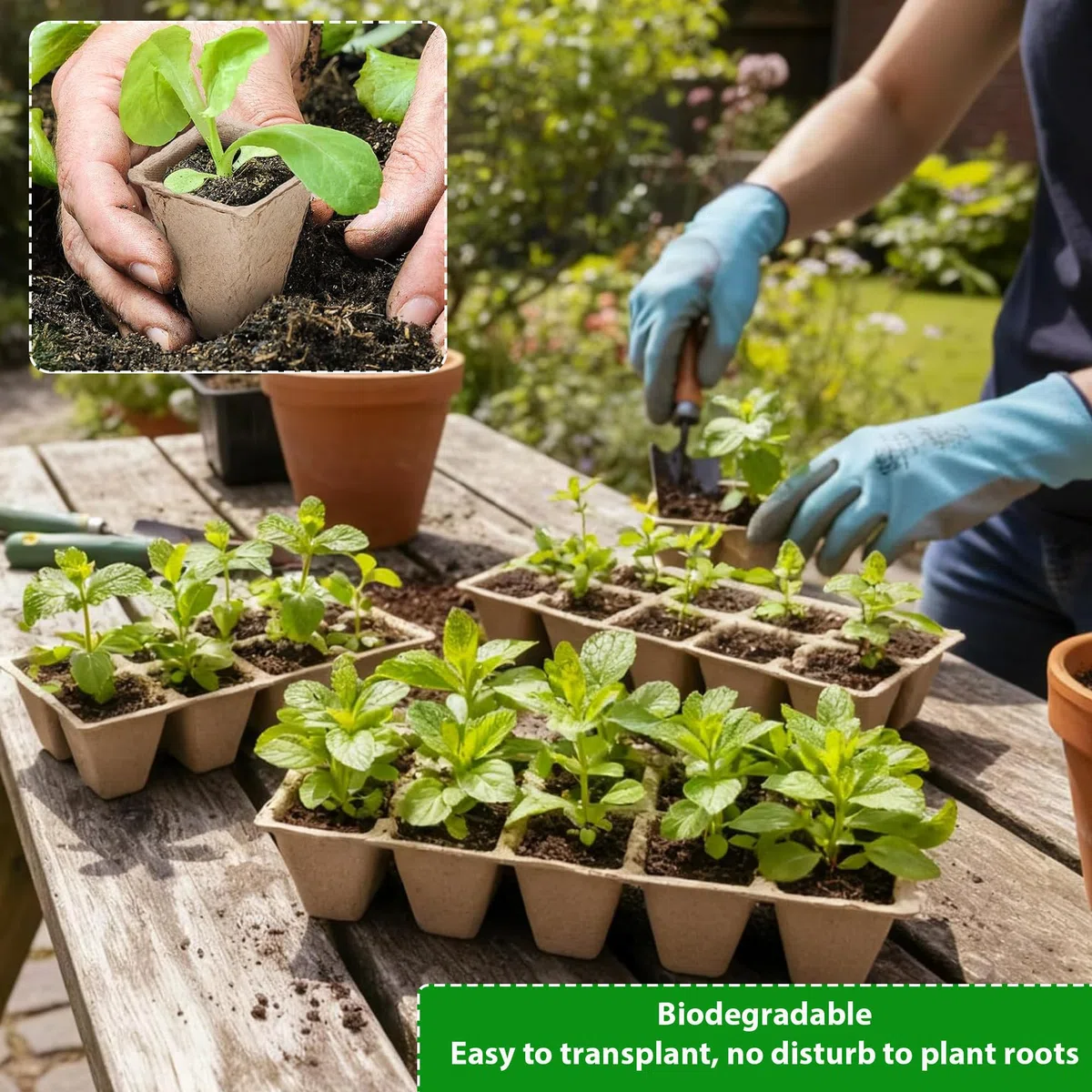 Macetas Semillas Germinación Macetas Biodegradables Semilleros con Agujero en la Parte Inferior para Todas Las Semillas, plántulas, Flores, Frutas y hortalizas (Marrón, Estilo 1)