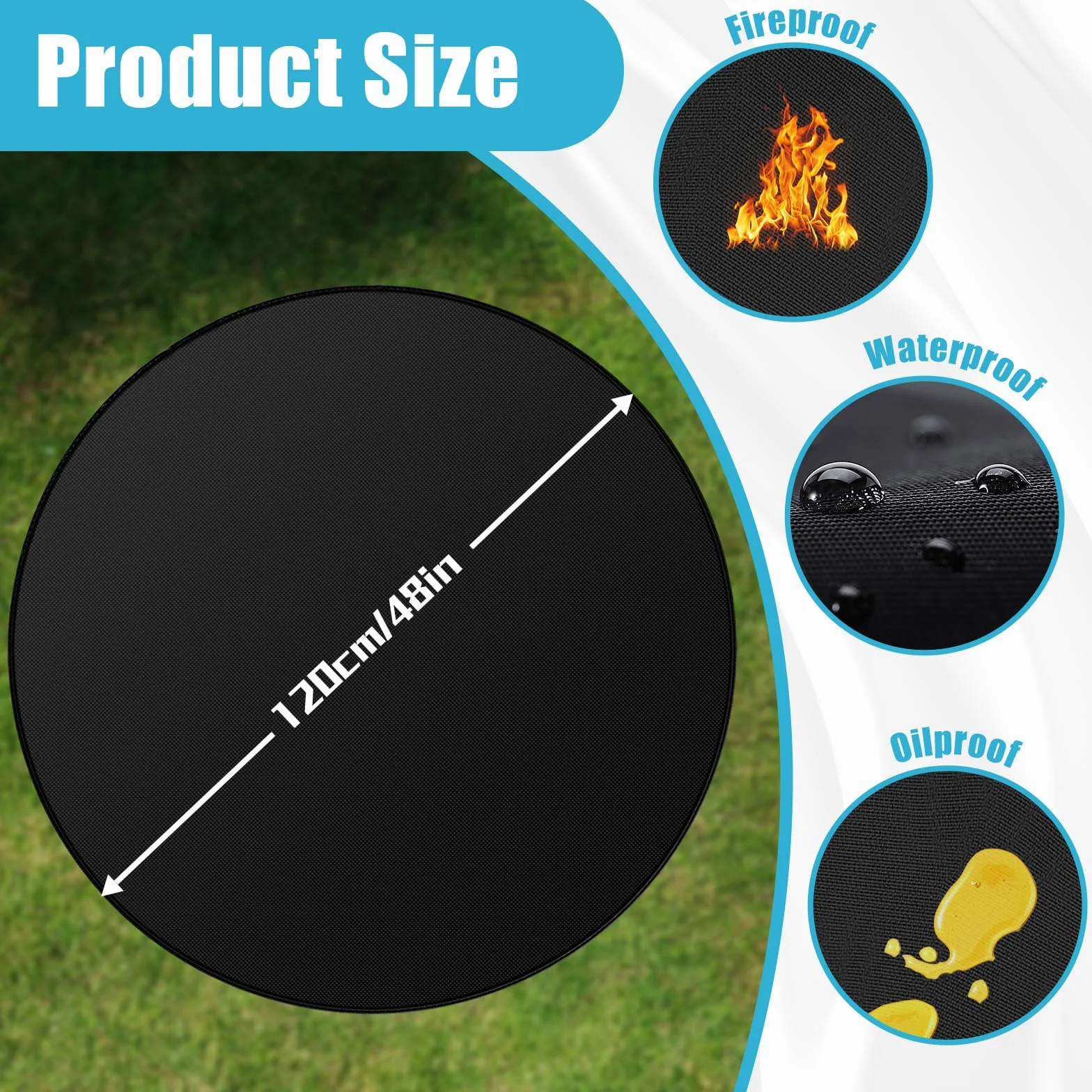 Redondo Alfombra Barbacoa Exterior, 120 cm/48" Esterilla LgníFuga Reutilizable Alfombra Lgnifuga Grande Plegable Adecuado para Brasero Barbacoas Pisos Terrazas CéSped Fire Pit Camping