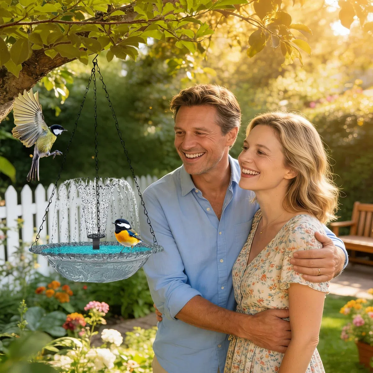 Fuente para Pájaros con Energía Solar | Bebedero Colgante con Ducha - Fuente Solar con Bomba de Agua para Aves - para Exterior, Patio, jardín, terraza