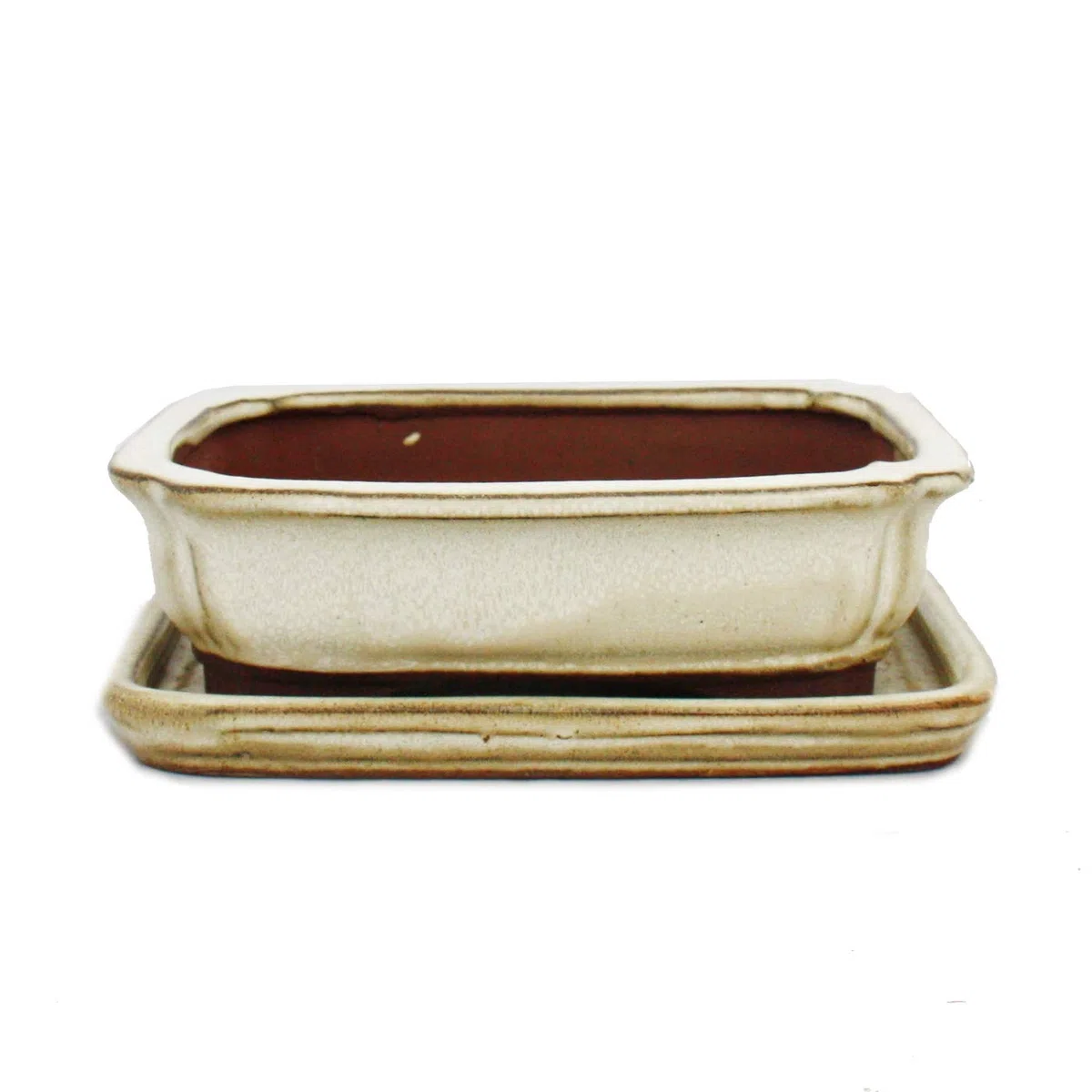 Bonsai - Cuenco con platillo 2 – Rectangular G12 – Beige claro – 15,5 cm – 12 cm – 4,5 cm de alto