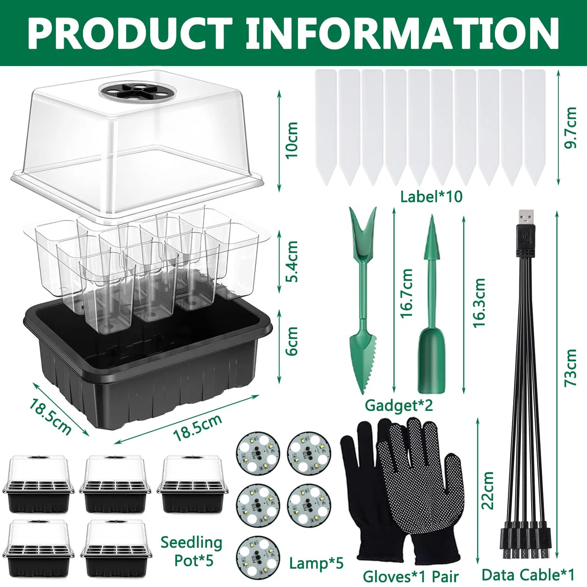 ZLPBAO Mini Cultivo de Invernadero, 5 Piezas Nuevo Bandejas de Semillas 12 Celdas Cultivo de Mini Invernadero, con Luz de Cultivo Solar de Espectro Completo y Ventilaciones