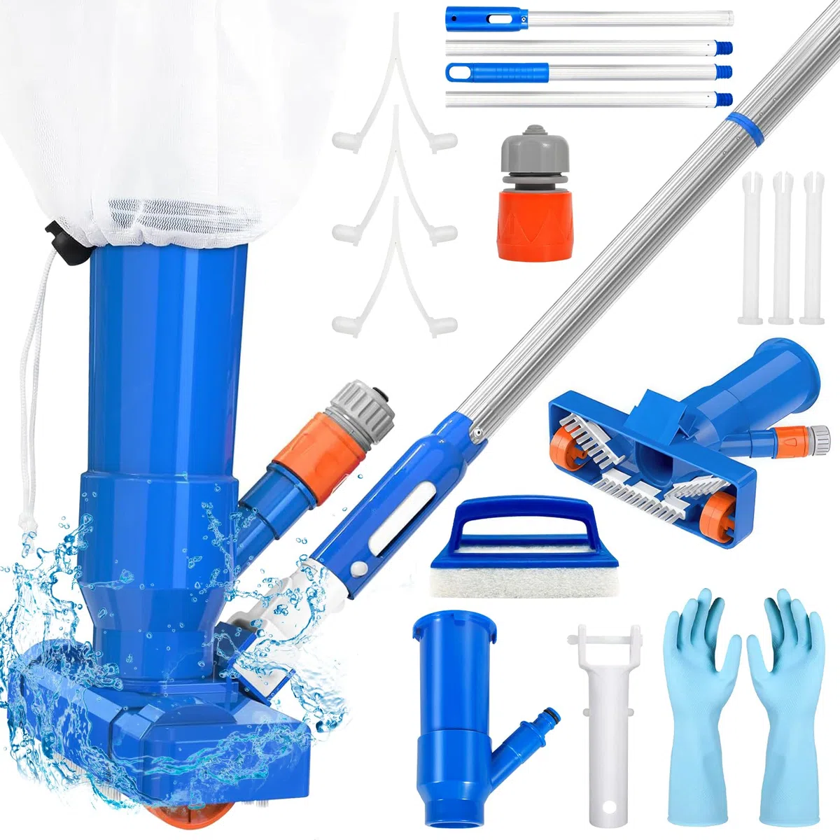 Aspiradoras de Mano, Aspirador de Piscina para Piscinas con 4 Postes de Aluminio Extraíbles, Kit de Mantenimiento de Piscinas con Aspirador para Piscinas, Fuente, Hidromasaje, Estanques