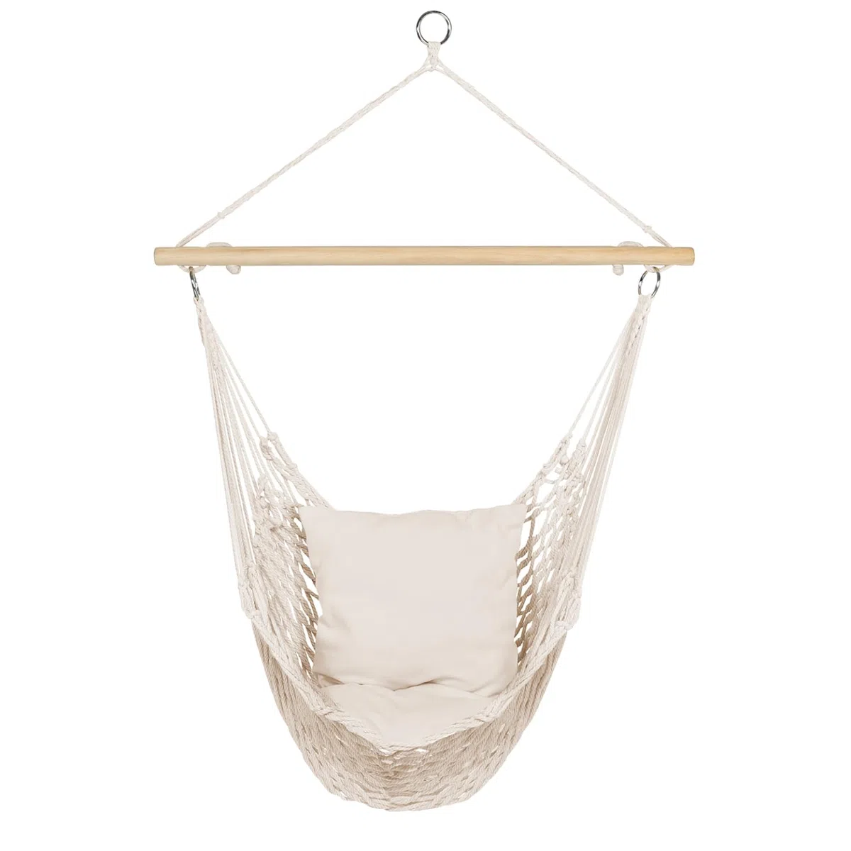 IDMarket – Sillón colgante bohemio 2 cojines color crudo diseño macramé