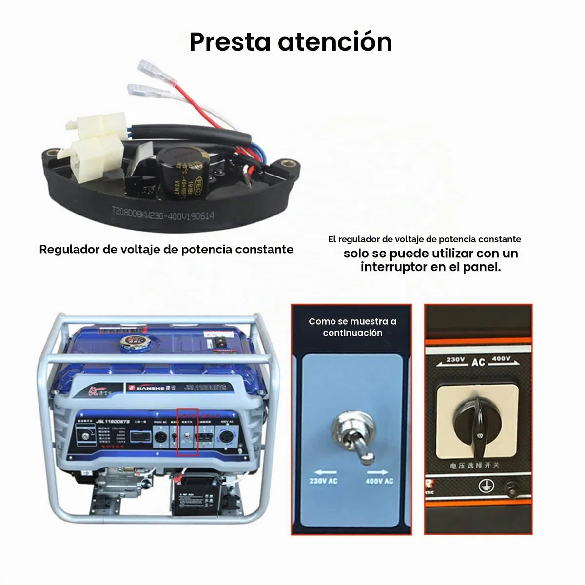 Regulador Automático de Voltaje AVR 450V 680VF para Generador de Gasolina de 6 Hilos 6.5KW-8.5KW