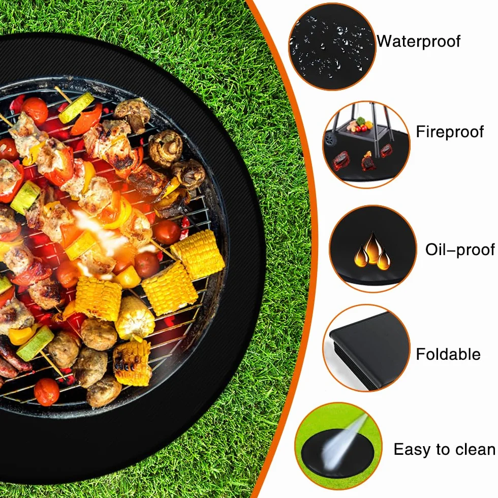 Golgner Base ignífuga de 100 cm, redonda, ignífuga, alfombra ignífuga, alfombra para barbacoa, alfombra para chimenea, fibra de vidrio, lámina de aluminio, para césped, suelo, terraza, camping, etc