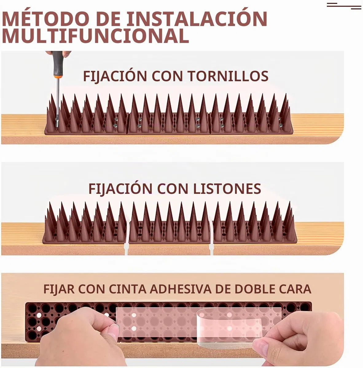 Pinchos Antipalomas Plástico, Pinchos Anti Gatos, 5.7 Metros Ahuyentador de Pajaros, Ahuyentador Palomas, Repelente Palomas Repelente Gatos Anti Palomas Pájaros Control - 20 Pcs Marrón