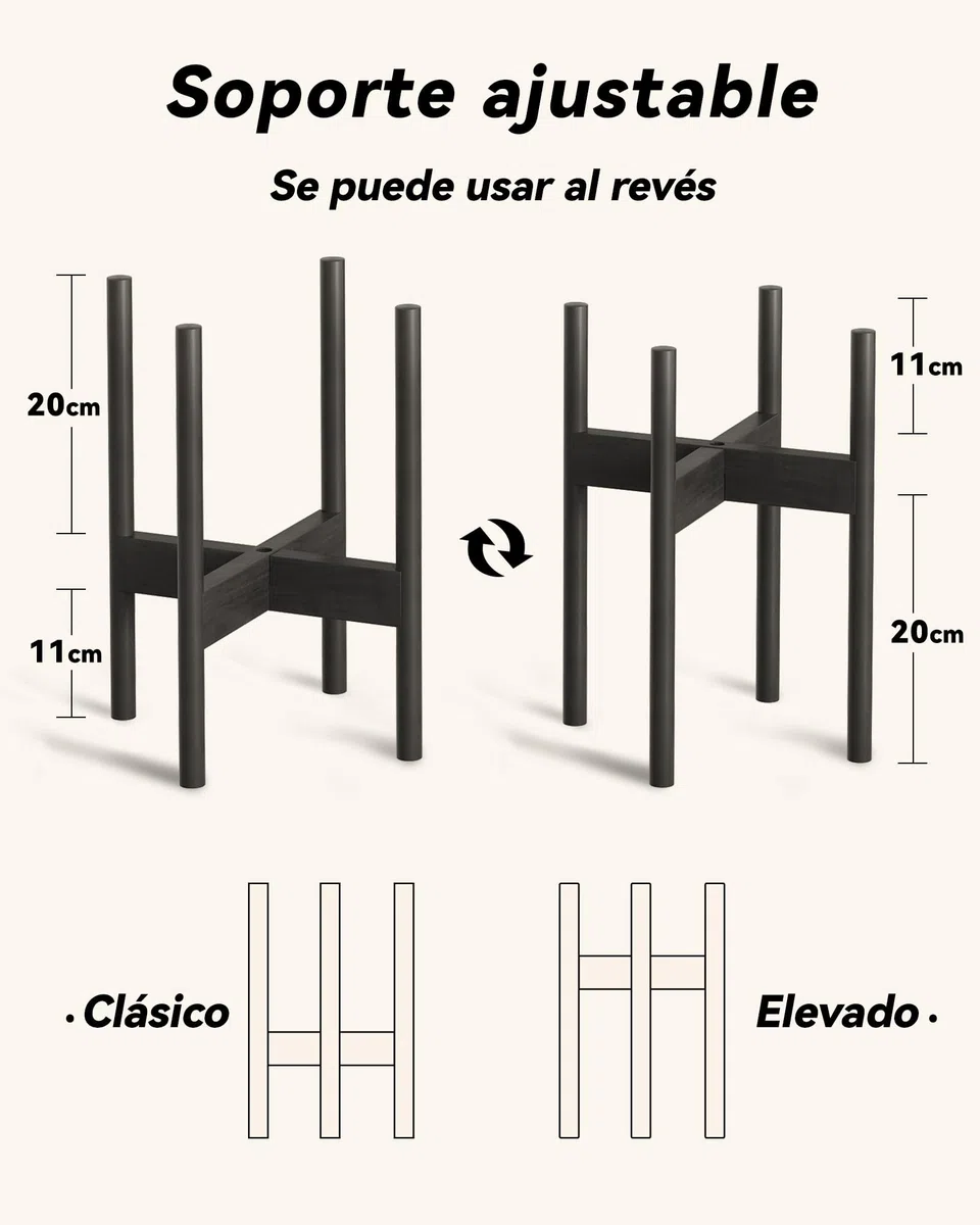 Bamworld Soporte para Plantas y Macetas de Interior de Ancho y Alto Ajustables, Pedestal para Plantas, Plant Stand, Soporte para Plantas Interior, Soporte Macetas Interior, Negro Bajo