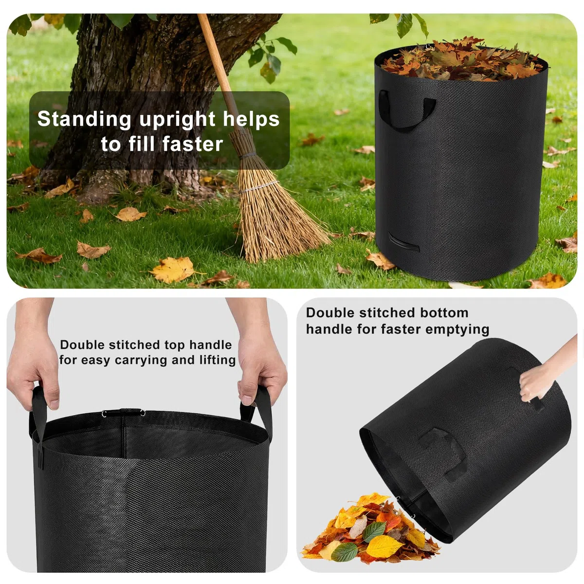 Jardineria de Sacos, 4 x 272L Jardim Sacos, Incl Guantes, 4 Asas, Impermeables, Bolsas para Hojas Plegables, Plegables y Reutilizables, para Hojas, Maleza, Basura
