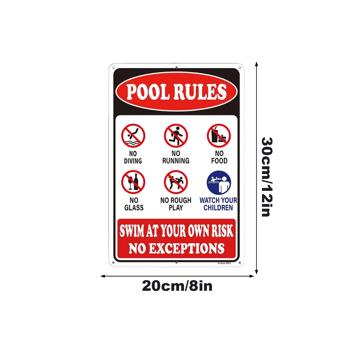 Pool Rules - Placa de advertencia de 8 x 12 pulgadas, letrero decorativo con diseño y construcción resistente a la intemperie para patio trasero, zona junto a la piscina, del gimnasio y