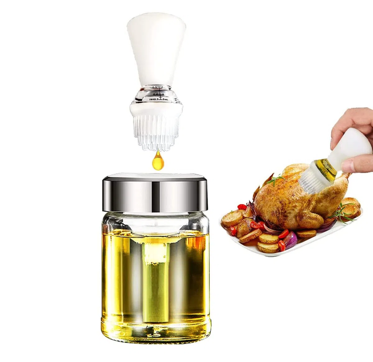 150 ml Botella de Aceite con Cepillo de Silicona, Cepillo de Aceite para Barbacoa, Aceite Resistente al Calor, Aceite para Barbacoa para Hornear, Panqueques, Herramienta de Repostería