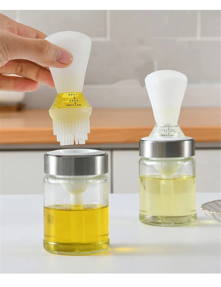 150 ml Botella de Aceite con Cepillo de Silicona, Cepillo de Aceite para Barbacoa, Aceite Resistente al Calor, Aceite para Barbacoa para Hornear, Panqueques, Herramienta de Repostería
