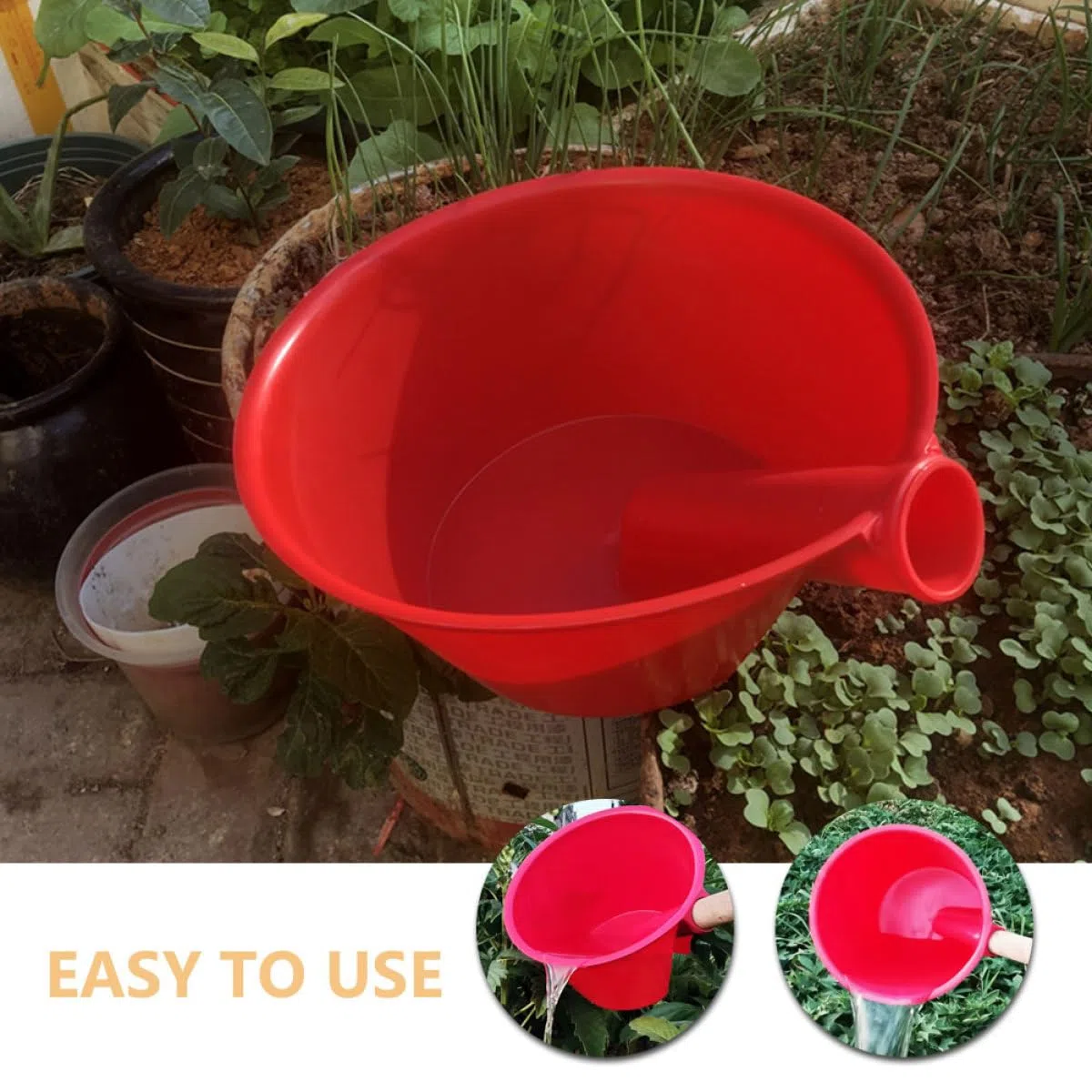 Beaupretty Cucharón de Riego de Plástico Rojo Mediano Mango Largo para Jardín, Achicador Multiusos para Riego y Fertilización, Herramienta Agrícola Resistente para Huerto y Exteriores