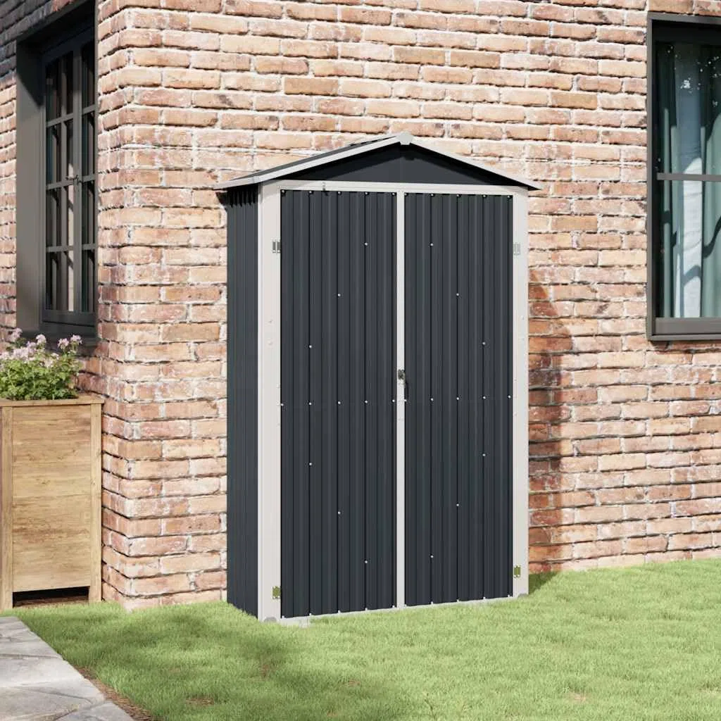 Caseta de jardín de acero galvanizado antracita 116 x 45 x 175 cm, cobertizo de almacenamiento exterior con estantes, puertas de doble abertura y orificios de ventilación para reducir