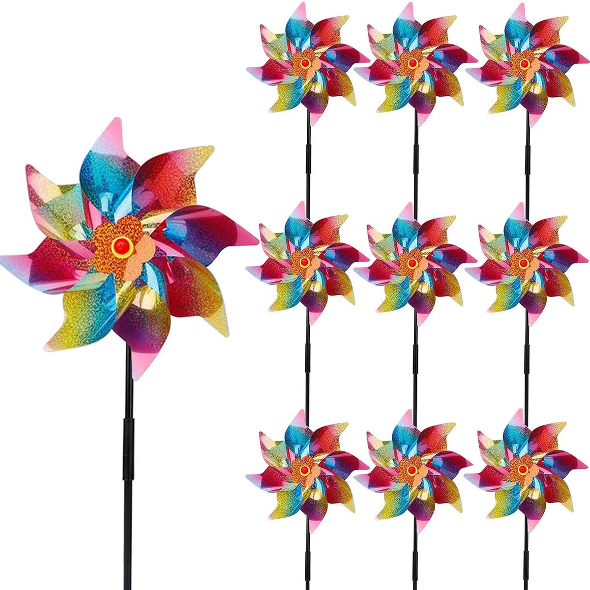 ERBO 10 unidades de rueda de viento reflectante, ruedas de viento reflectantes, antipalomas, balcón, ahuyentador de pájaros, para balcón, jardín, huerto, patio, techo (24 cm de diámetro)