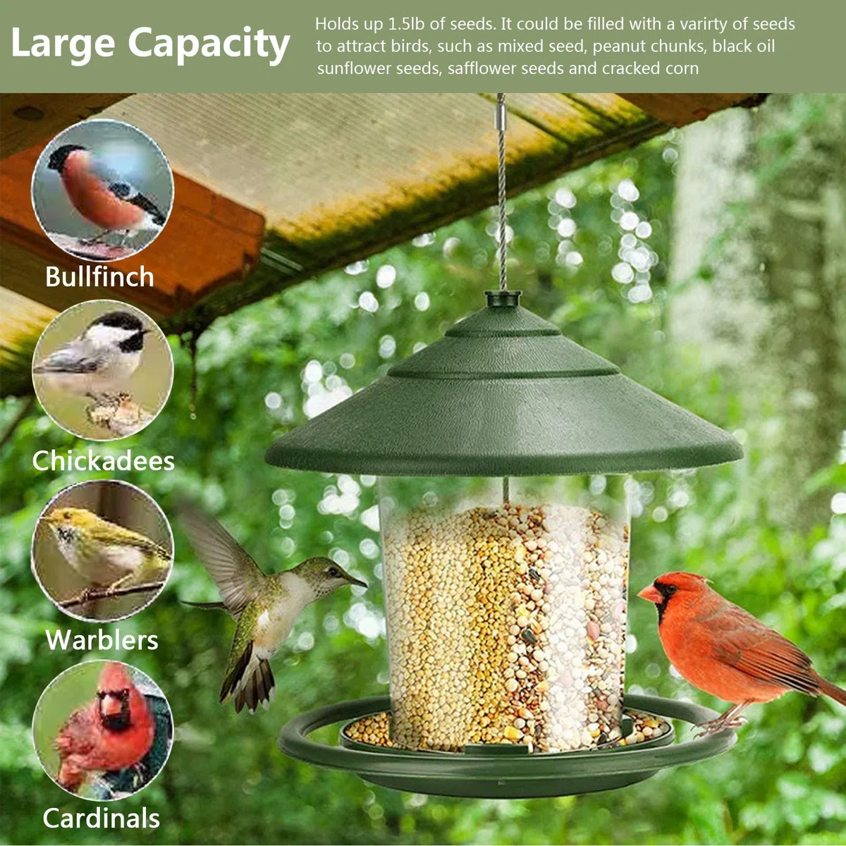 Comedero para Pájaros Salvajes Colgante Comedero Pájaros Exterior Transparente Resistente a Intemperie Comedero de Semillas Gran Capacidad Alimentación de Aves para Jardín y Balcón