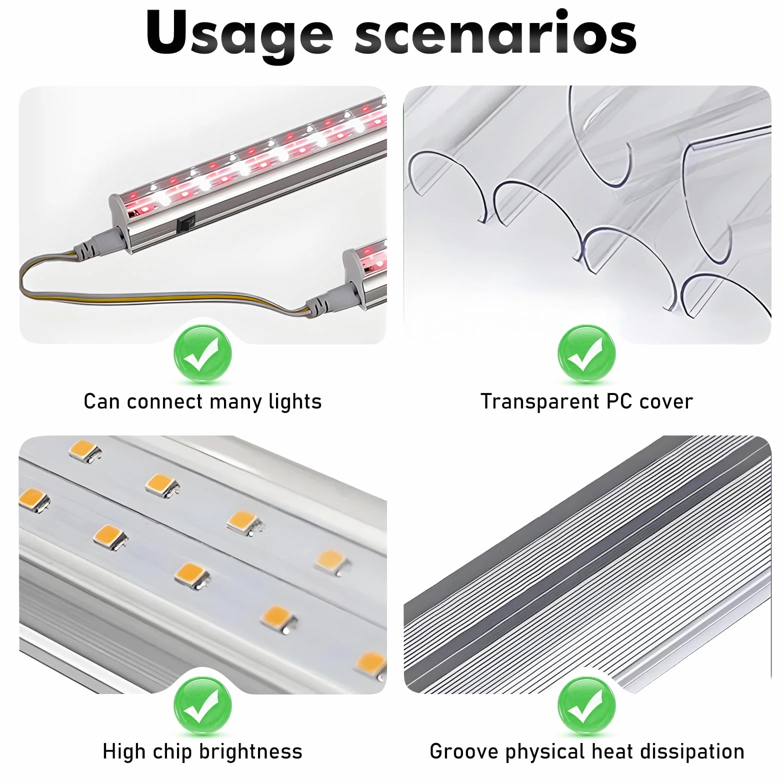 Juego de 4 lámparas LED T5 para plantas, espectro completo para plantas de interior, 30 cm, barra de crecimiento con luz solar de espectro completo, cadena de margarita para invernadero
