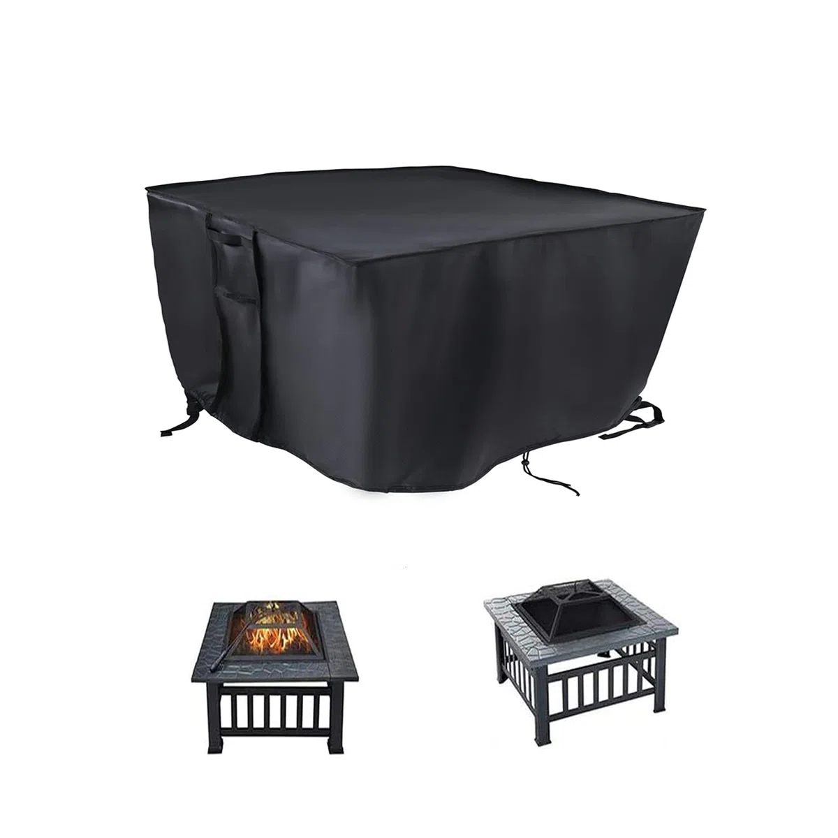 POMER Gas Fire Pit Cover Square 80x80x32cm - Cubierta Exterior Impermeable de Tela Resistente con Revestimiento de PU para Mesa de Patio FirePit