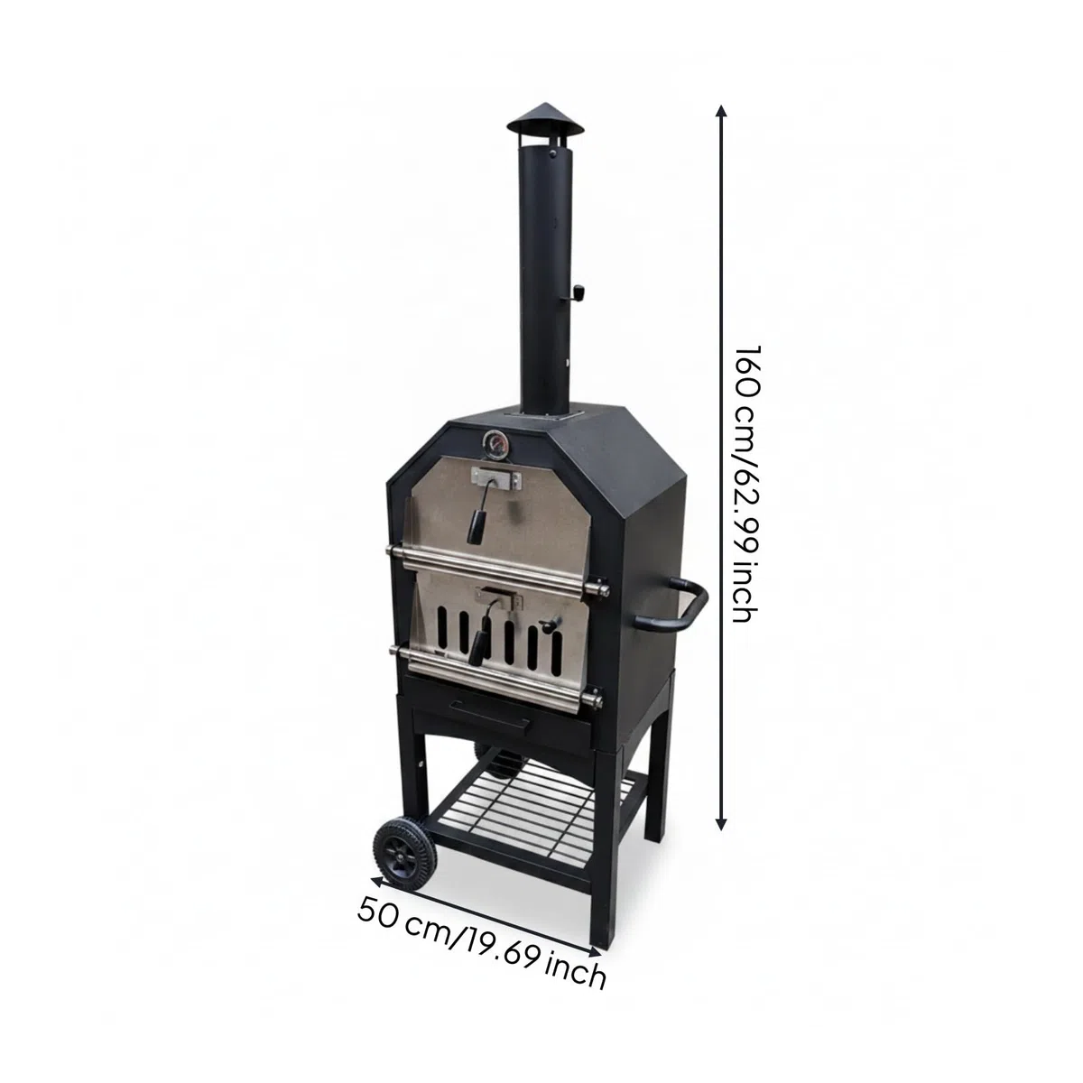 Gralara Parrilla de Carbón Vegetal para Barbacoa Barbacoa Asador Ahumador con Cuerpo Vertical y Chimenea Alta Metal y Acero Inoxidable con Asa Lateral Rueda y